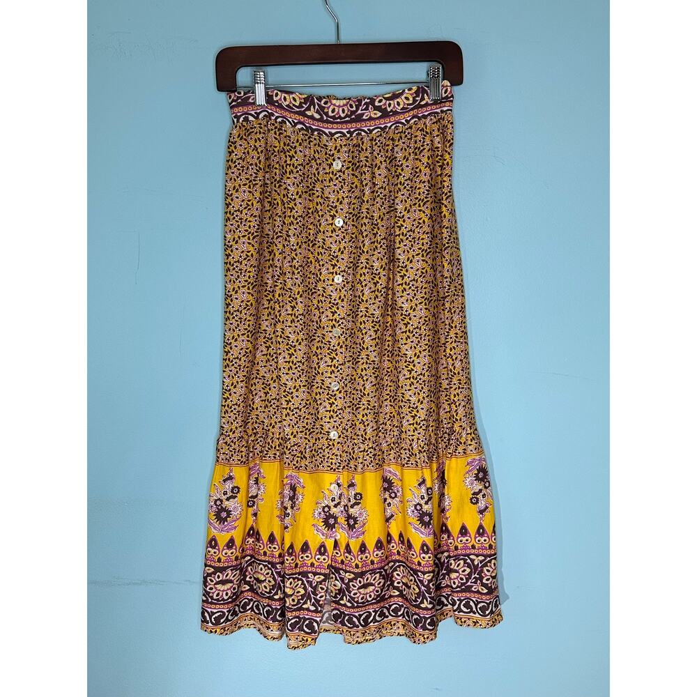 Xirena Taryn Tiered Button Down Skirt bohemian floral tiered silk blend XS